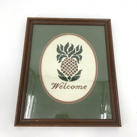 Handmade Other - Welcome Pineapple Finished Cross Stitch Wall Art Vintage 14" x 12"